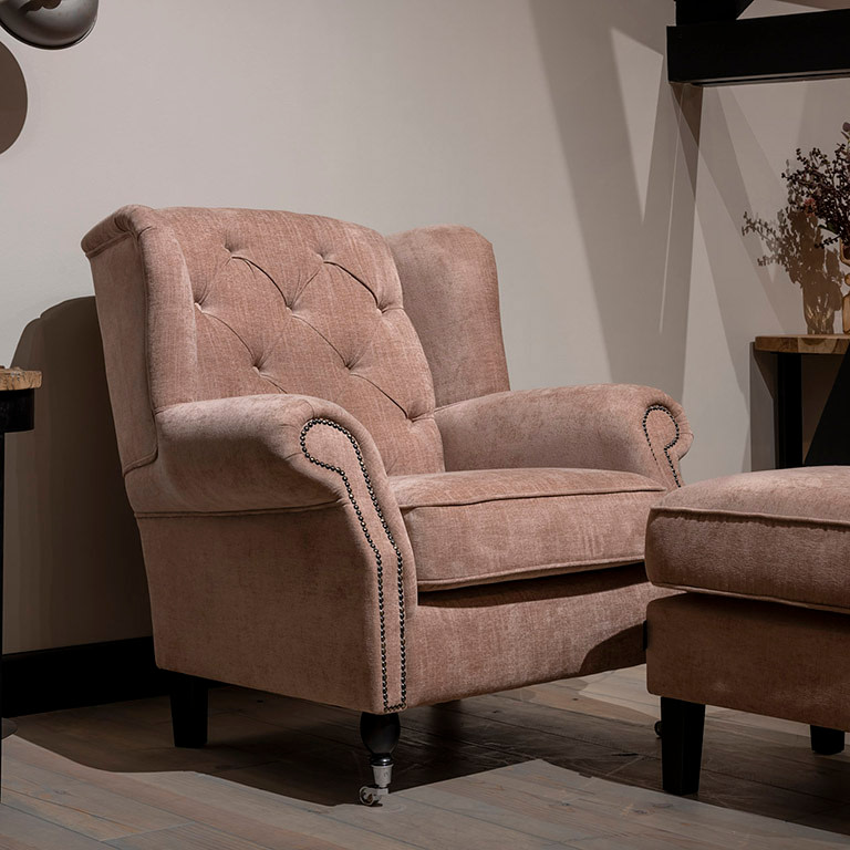 UrbanSofa Chelsey Fauteuil Belize Rose Vierkant 1