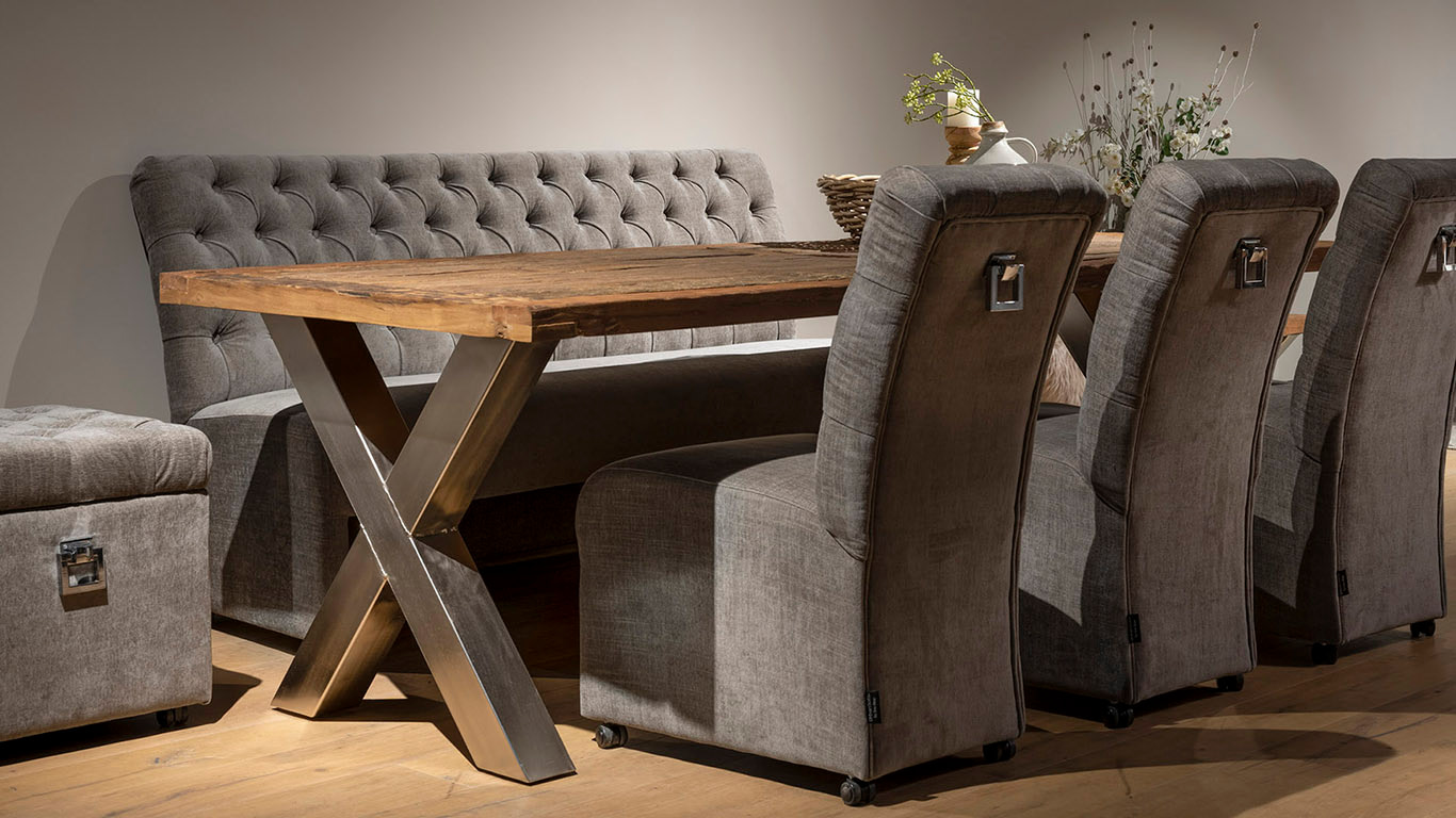 UrbanSofa Toulouse No Arms Eetkamerfauteuil Belize Taupe Burlington Eettafel X Poot Large Chroom Website
