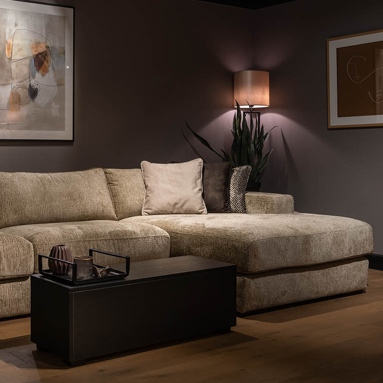 UrbanSofa Carl Casia Longchair Carl Block Laag Kensington Desert Vierkant